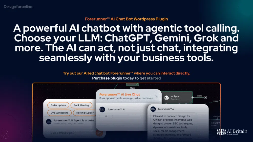A powerful AI chatbot with agentic tool calling. Choose your LLM: ChatGPT, Gemini, Grok and more. The AI can act, not just chat, integrating seamlessly with your business tools.