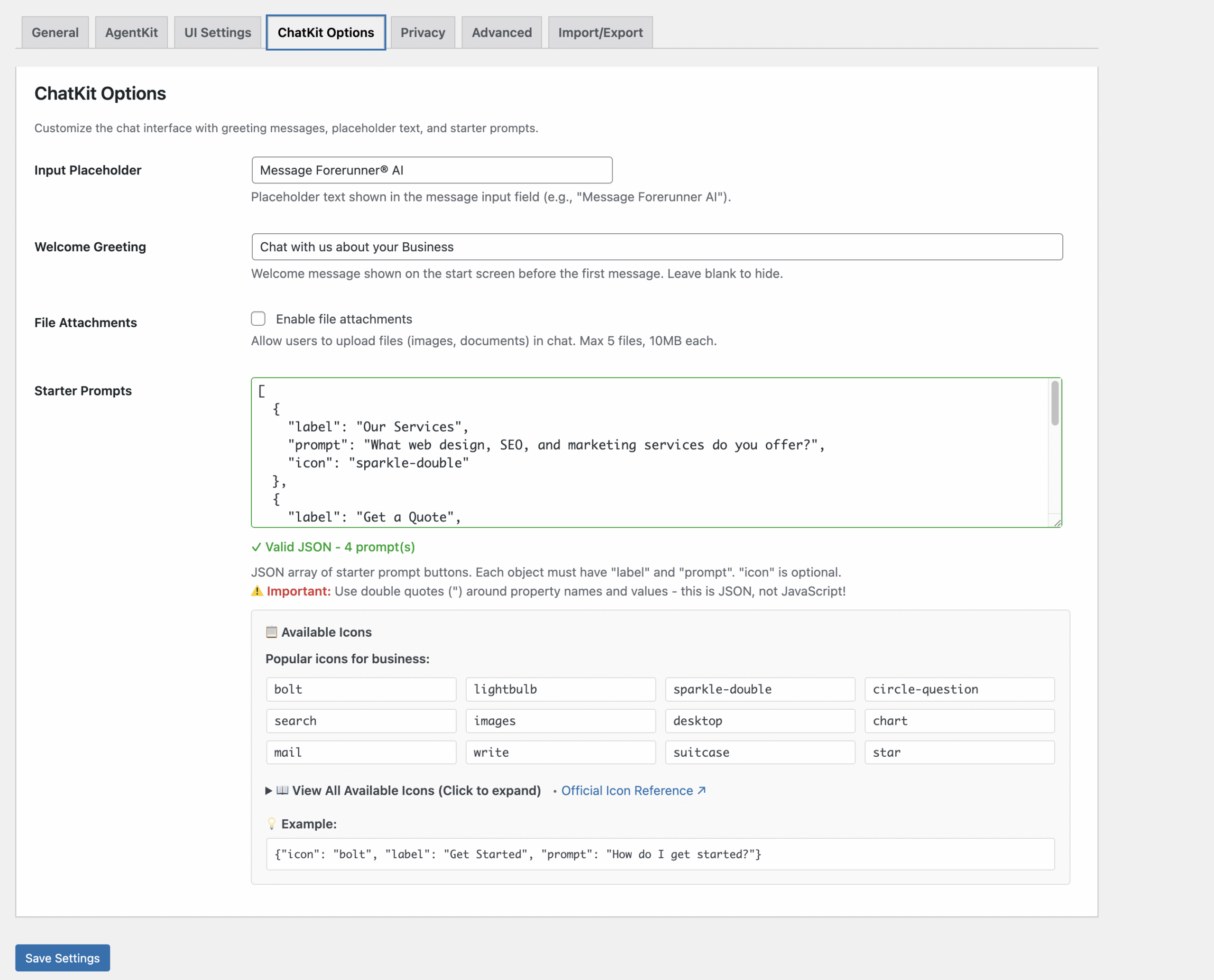 Forerunner ChatKit Integration with Wordpress, Customisable options