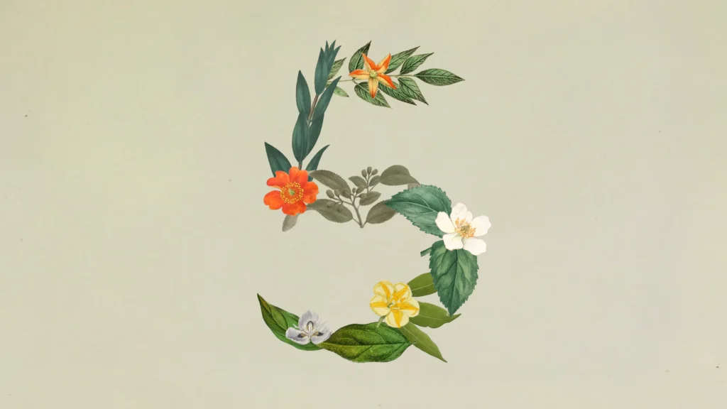 Claude Sonnet 5 launch artwork from Anthropic showing botanical flowers forming the number five