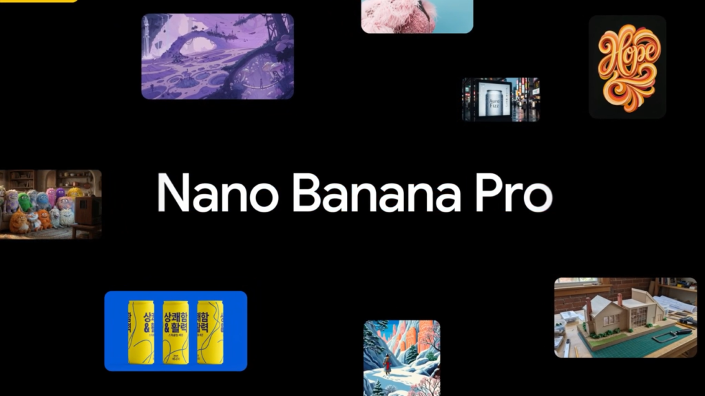 Nano Banana Pro hero montage of AI-generated images from Google